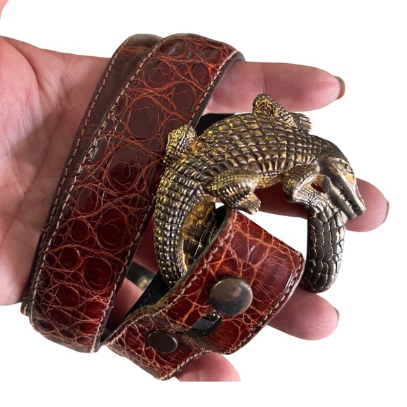 Jeff Deegan Designs Accessories - Jeff Deegan Designs Genuine Alligator Belt Gold Plate .925 Sterling Buckle Vtge